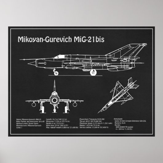 MiG-21 bis – 飛行機の設計図の計画PD ポスター (正面)