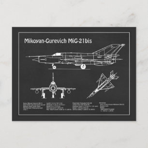 MiG-21 bis – 飛行機の設計図の計画PD ポストカード