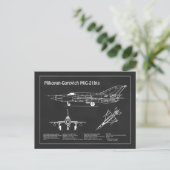 MiG-21 bis – 飛行機の設計図の計画PD ポストカード (スタンド正面)