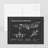 MiG-21 bis – 飛行機の設計図の計画PD ポストカード (正面/裏面)