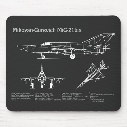 MiG-21 bis – 飛行機の設計図の計画PD マウスパッド (正面)
