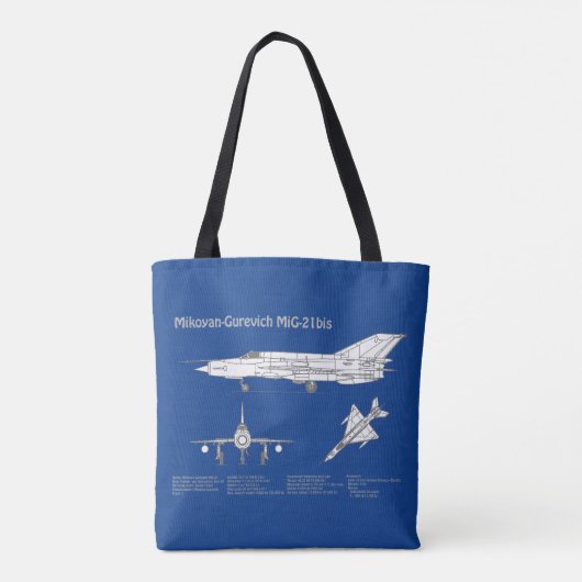MiG-21 bis – 飛行機の設計図プランABD トートバッグ (裏面)