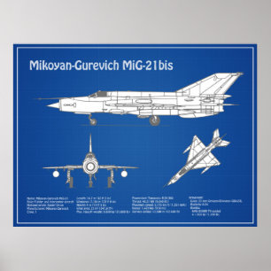 MiG-21 bis – 飛行機の設計図プランABD ポスター