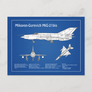 MiG-21 bis – 飛行機の設計図プランABD ポストカード