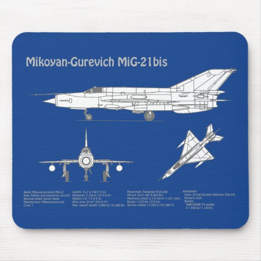 MiG-21 bis – 飛行機の設計図プランABD マウスパッド (正面)