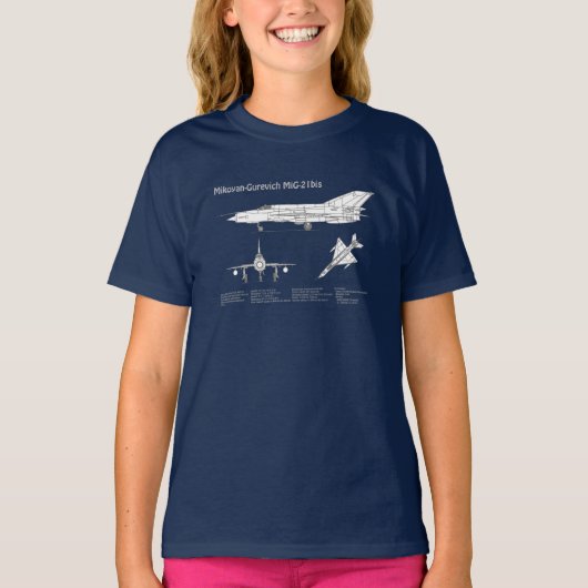 MiG-21 bis – 飛行機の設計図プランABD Tシャツ (正面)