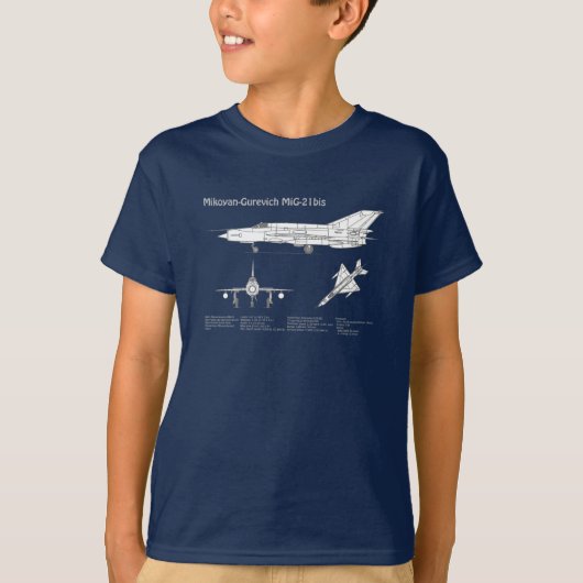 MiG-21 bis – 飛行機の設計図プランABD Tシャツ (正面)