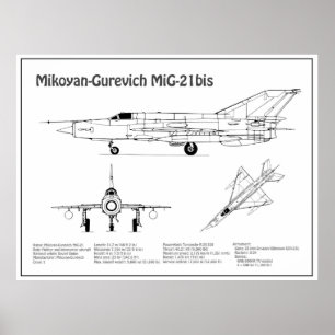 MiG-21 bis – 飛行機の設計図プランBD ポスター