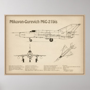 MiG-21 bis – 飛行機の設計図プランSD ポスター