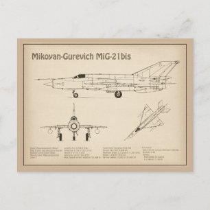 MiG-21 bis – 飛行機の設計図プランSD ポストカード
