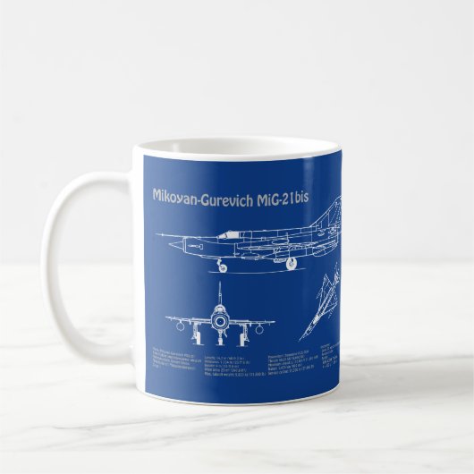 MiG-21 bis – 飛行機設計図プランAD コーヒーマグカップ (左)