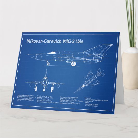 MiG-21 bis – 飛行機設計図プランAD サンキューカード (正面)