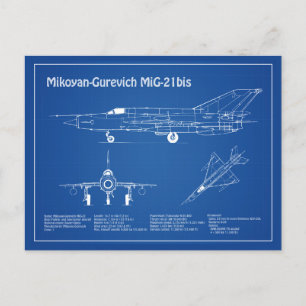 MiG-21 bis – 飛行機設計図プランAD ポストカード