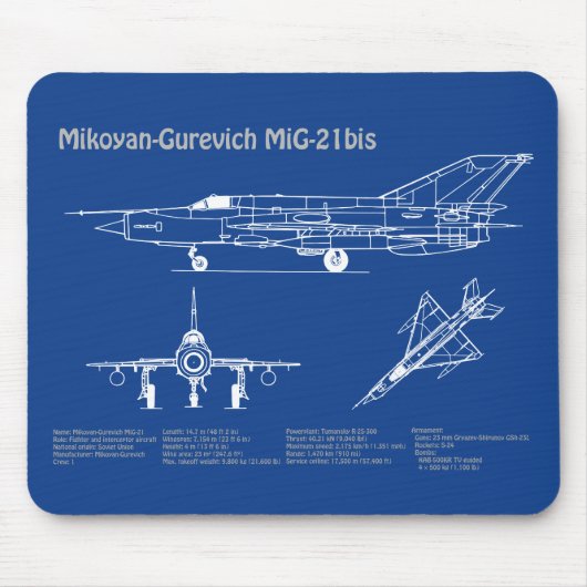MiG-21 bis – 飛行機設計図プランAD マウスパッド (正面)