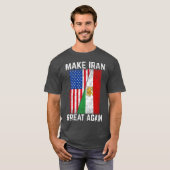 MIGA イランを再び偉大に ライオンと太陽 イランの旗 Tシャツ (正面フル)