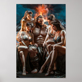 Mighty Barbarian Surrounded by Sexy Women ポスター