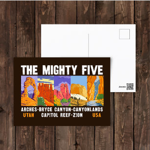 Mighty Five Utah国立公園リストヴィンテージ ポストカード