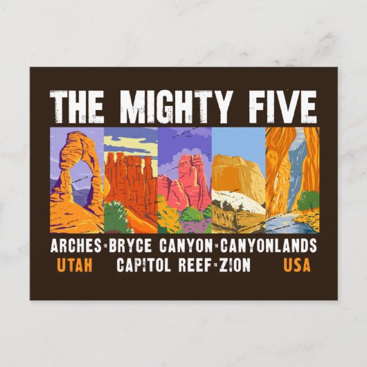 Mighty Five Utah国立公園リストヴィンテージ ポストカード (正面)