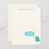 Mignon Bleu Turquoise Oiseau Nom Personnalisé サンキューカード (正面/裏面)