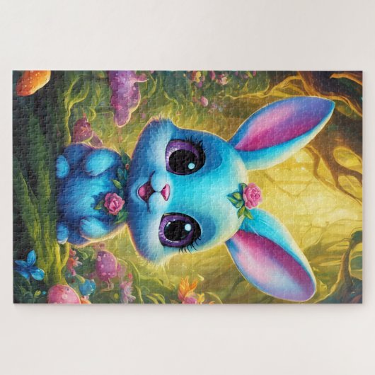 Mignon petit lapin bleu ジグソーパズル (横)