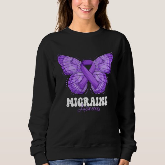 Migraine Awareness Month Purple Ribbon Butterfly スウェットシャツ (正面)