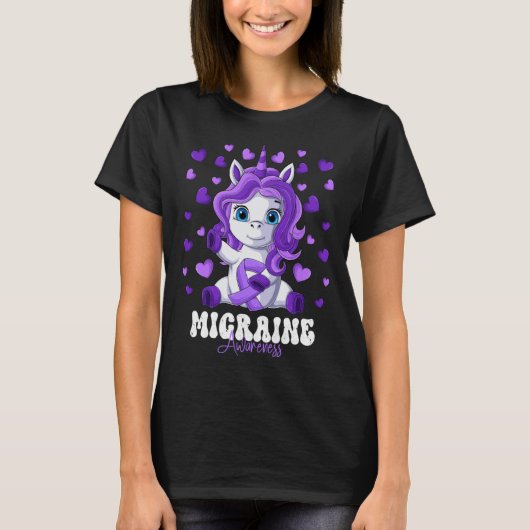 Migraine Awareness Month Purple Ribbon Unicorn Tシャツ (正面)