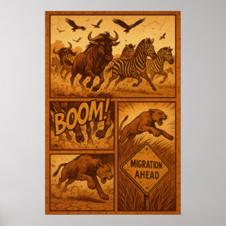 Migration Ahead - Zebra & Wildebeest Stampede ポスター