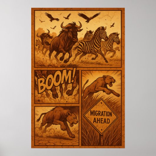 Migration Ahead - Zebra & Wildebeest Stampede ポスター (正面)