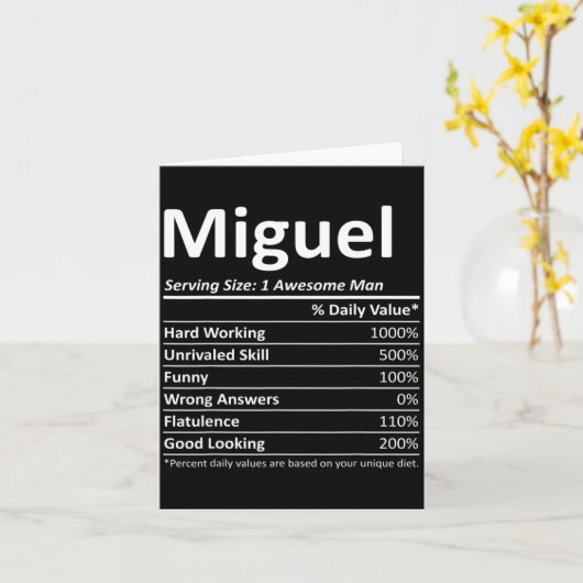 Miguel Nutrition Funny Birthday D Name  カード (黄色い花)