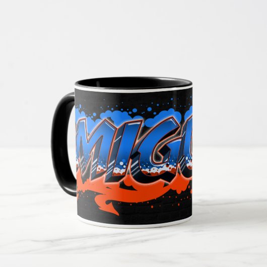 Miguel Vorname Name Graffiti blue orange Tasse マグカップ (正面左)