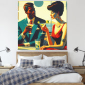 Miid Century Cocktail Party Couples - Captivated キャンバスプリント (インサイチュ (寝室))