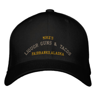 Mike's, LIQUOR GUNS & TACOS, Fairbanks,アラスカ 刺繍入りキャップ