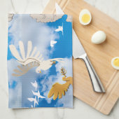 Mikitiez白い鳥の青空の夏のビーチの自由 キッチンタオル (四つ折り)