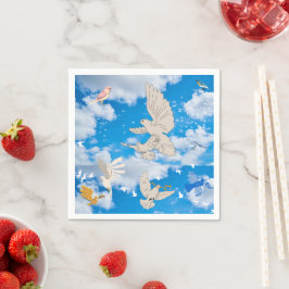 Mikitiez白い鳥の青空の夏のビーチの自由 スタンダードカクテルナプキン