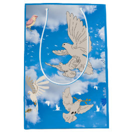 Mikitiez白い鳥の青空の夏のビーチの自由 ミディアムペーパーバッグ