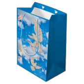 Mikitiez白い鳥の青空の夏のビーチの自由 ミディアムペーパーバッグ (裏面アングル)