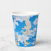 Mikitiez白い鳥の青空の夏のビーチの自由 紙コップ (正面)