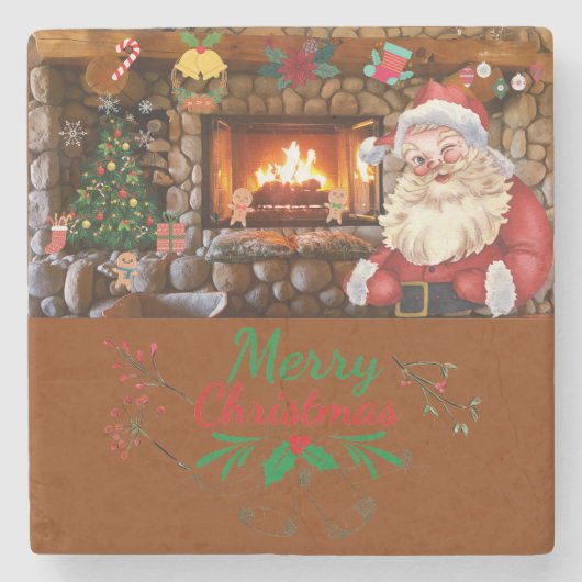 Mikitiez classicwhiteschristmas light jollyholly ストーンコースター (正面)