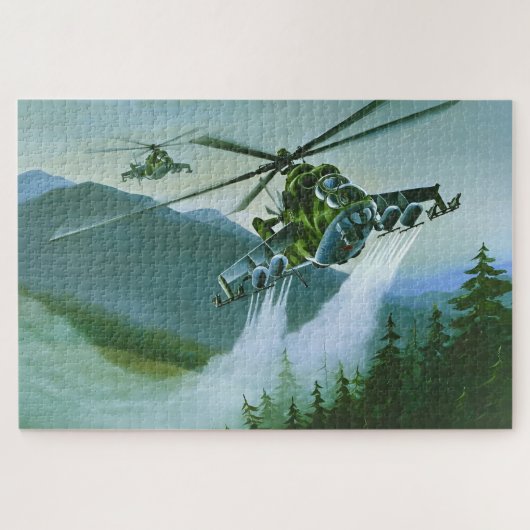 Mil Mi-24 Hind – ヘリコプタ図解入りの、写真付きのーを攻撃 ジグソーパズル (横)