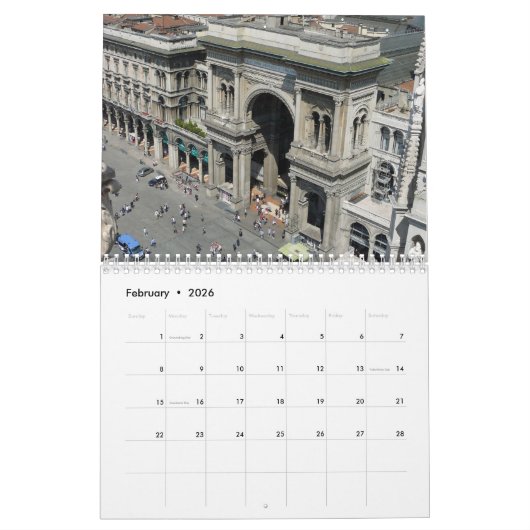 Milan 2026 calendar カレンダー (2月 2026)