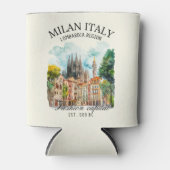 Milan Italy Gift Idea – Watercolor City Landscape 缶クーラー (正面)