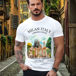 Milan Italy Lombardia Region Watercolor Landscape Tシャツ