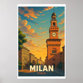 Milan Italy Vintage Travel Poster Castello  ポスター