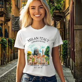 Milan Italy Watercolor Skyline – Fashion Capital  トライブレンドＴシャツ