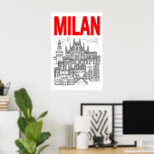 Milan Skyline Wall Art - Graphic Poster Style with ポスター (ホームオフィス)