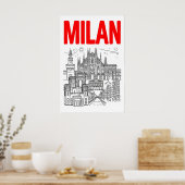 Milan Skyline Wall Art - Graphic Poster Style with ポスター (キッチン)