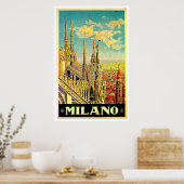 Milano / Milan Italy Cityscape Vintage ポスター (キッチン)