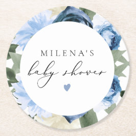 MILENAほこりっぽいブルーフローラボーイ赤ちゃんシャワー ラウンドペーパーコースター