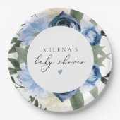 MILENAほこりっぽいブルー石板フローラボーイベビーシャワー ペーパープレート (正面)