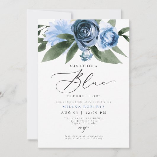 MILENA何か青い前に私はブライダルシャワー 招待状 (正面)